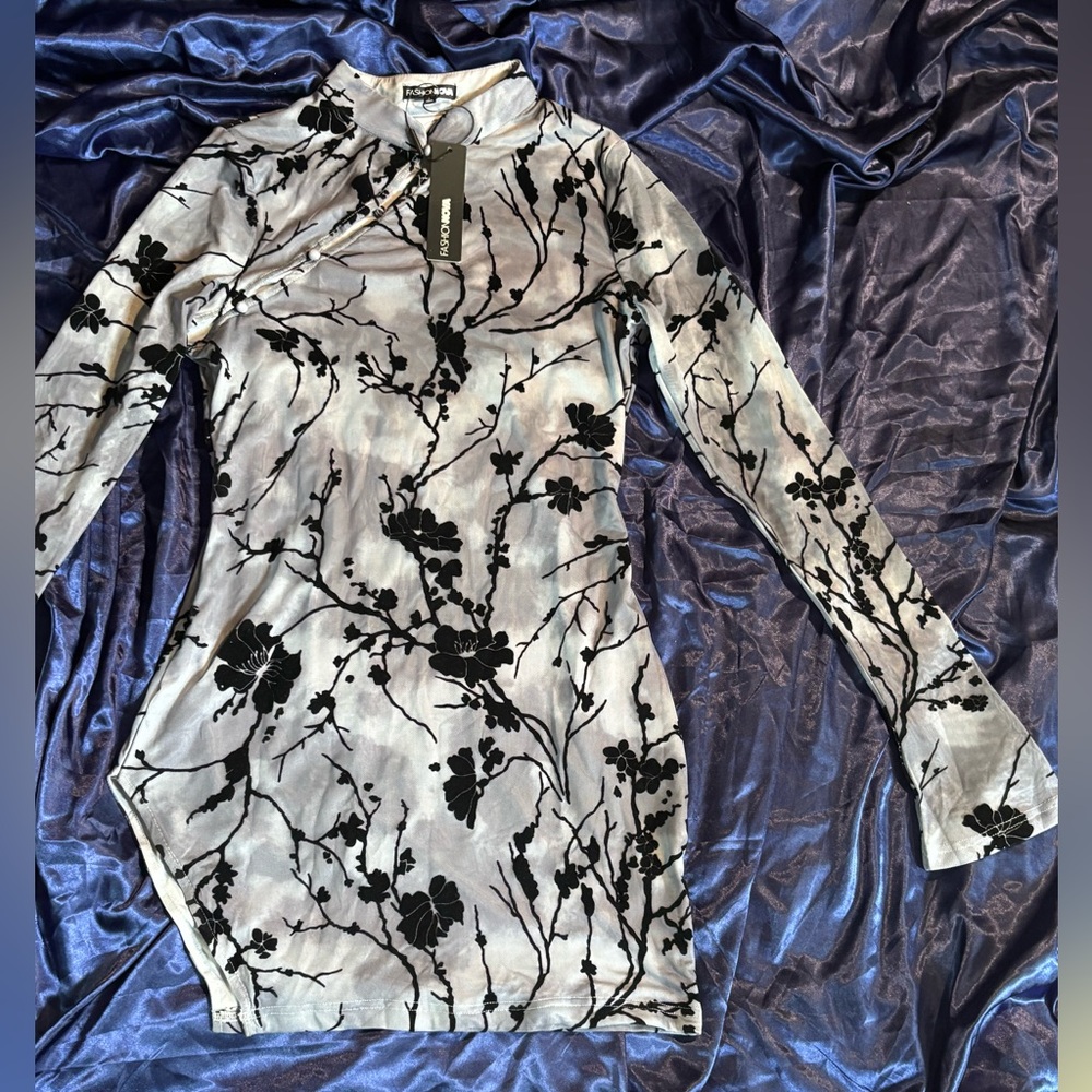 Japanese-inspired Floral Long Sleeve Dress